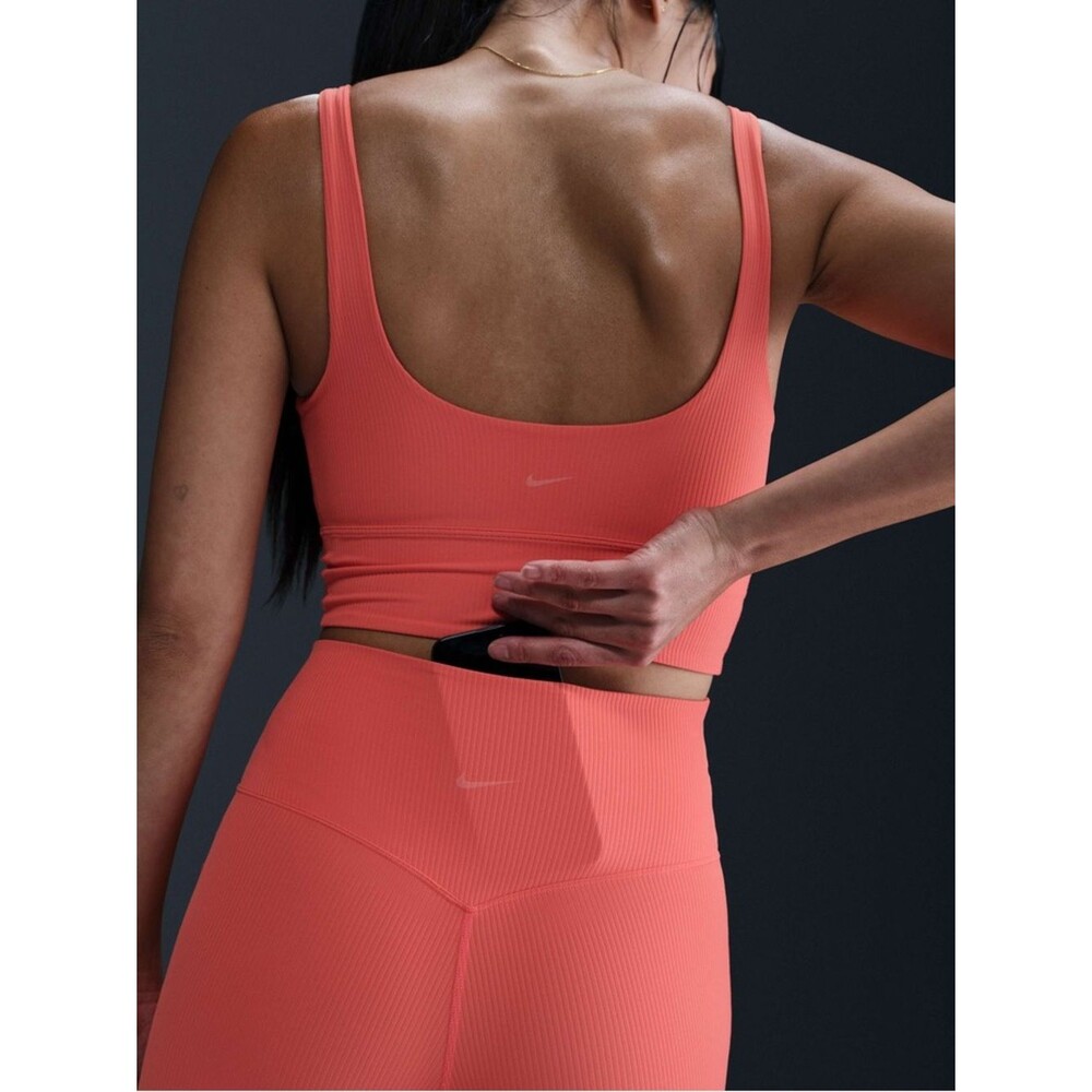 Nike Zenvy Rib Women's High-Waisted Full-Length Flared Leggings coral size L NWT - Picture 5 of 12